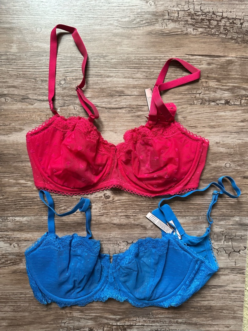 Lace Underwire Bra Duo in Hot Pink and Bright Blue - 36D